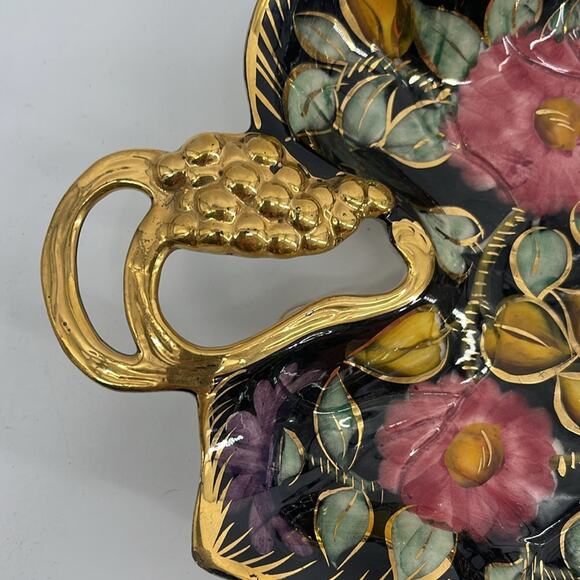 Vintage H. Bequet Hand Painted Floral Leaf Shape Trinket Bowl Wall Hanging - Picture 6 of 8